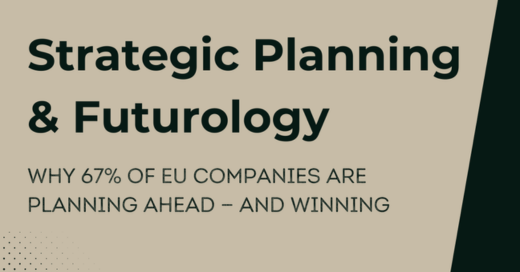 Business team analysing future market trends with digital dashboards, scenario maps, and innovation icons, representing strategic foresight in Europe.