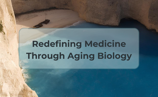Illustration of aging biology research reshaping medicine: scientists study cellular aging, biomarkers and therapies to extend healthspan and prevent age-related disease.