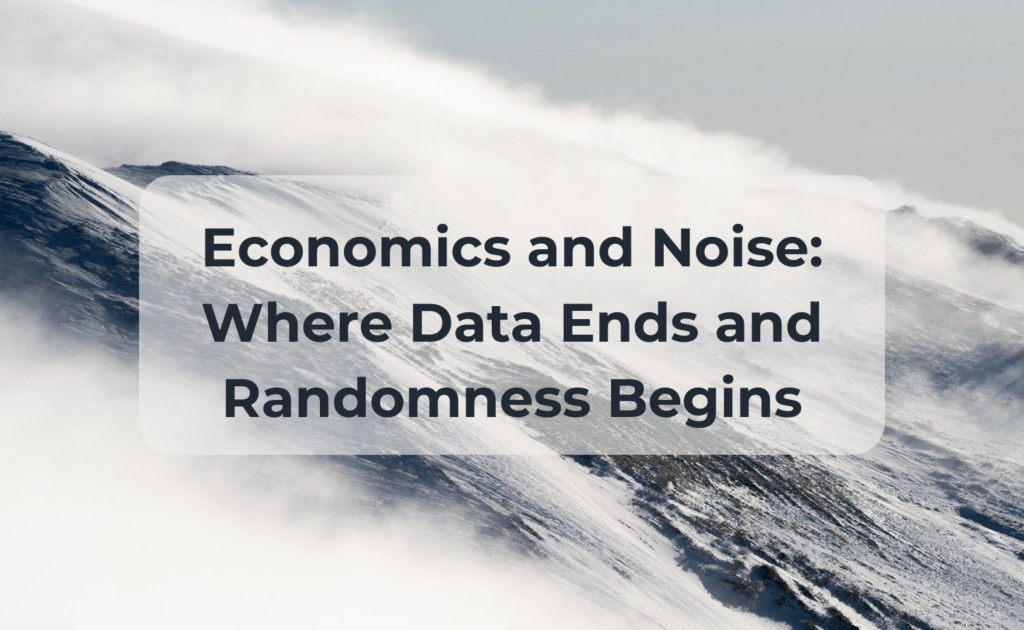 Illustration of analysts examining where data ends and Randomness begins: charts contrasting signal and noise, examples of model breakdowns, and teams designing robust strategies to operate amid high uncertainty.